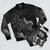 Gustave Dore's painting "Death on the Pale Horse" printed on a resized bomber jacket - Flat lay
