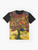 Vibrant t-shirt featuring Van Gogh's Mulberry Tree painting in a colorful, bohemian design - Flat lay