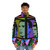 A stylish puffer jacket featuring the iconic Talking Heads "Road to Nowhere" design - men front