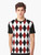 A black, white, and red harlequin or diamond pattern graphic t-shirt - Men