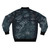 Vintage 1958 bomber jacket with a Lego-inspired building brick and patent blueprint design in blue. - Back