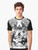 Minimalist line drawing illustration of various Australian birds including a cockatoo, parrot, and lorikeet on a black and white graphic t-shirt - Men