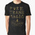 Empowering trans magic graphic t-shirt with rune and pagan symbols in gold on a black background