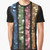 Sequin graphic t-shirt in pink, yellow, and blue colors with vertical lines and a mermaid/unicorn design