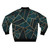 Geometric dark teal bomber jacket with abstract pattern - Back