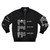 Car enthusiast wearing a bomber jacket with a "Up Shift, Down Shift, Oooh Shi..." design