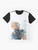 Cloud Strife, the protagonist from Final Fantasy 7, featured on a graphic t-shirt design. - Flat lay