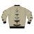Bomber jacket featuring illustrations of Australian native birds including wedge-tailed eagle, rosella, fairy-wren, magpie, and kookaburra. - Back
