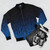 A blue bomber jacket with a computer circuit board pattern, showcasing a futuristic and technological design. - Flat lay