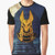 Anubis, the Egyptian god of the dead, depicted in a gold and black graphic design on a t-shirt.