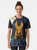Anubis, the Egyptian god of the dead, depicted in a gold and black graphic design on a t-shirt. - Women