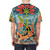 Cosmic, sci-fi-inspired t-shirt with an astronaut/spaceman design and nature elements like trees and plants in orange and blue tones. - men back