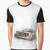 Graphic illustration of a rally car on a t-shirt with a painting effect