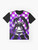 Black Rock Shooter anime character graphic tee featuring insane design with purple, checkerboard, and flames - Flat lay