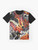 Colorful graphic t-shirt featuring musical instruments for a music jam session - Flat lay