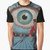 Philip K. Dick inspired graphic t-shirt featuring an "Eye in the Sky" design with mechanical arm, slotted eyes, and metallic teeth.