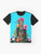 Frida Kahlo inspired feminist graphic t-shirt with collage art, flowers, and empowering text "I want to be inside your darkest everything". - Flat lay