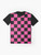 Black and pink checkerboard pattern graphic t-shirt - Flat lay