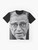 Graphic t-shirt featuring a portrait of French philosopher Jean Paul Sartre and existentialist themes - Flat lay