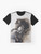 A majestic black stallion rearing up in a powerful graphic design on a black t-shirt. - Flat lay