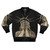 A bomber jacket featuring the iconic Statue of Liberty design, representing American liberty and justice.
