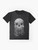 Skull astronaut floating in a space galaxy, a spooky and haunting sci-fi design - Flat lay