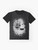 Alice in Limbo graphic t-shirt featuring a dark and mysterious design with the Cheshire cat in a steampunk-inspired Wonderland setting - Flat lay