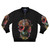 Skull Bomber Jacket with Floral and Skull Graphic Design