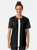 A 60s mod-inspired graphic t-shirt featuring a black and white retro pattern with geometric shapes and diamonds. - Women