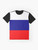 A vibrant graphic t-shirt featuring the colors of the Russian flag - white, blue, and red. - Flat lay
