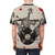 Illustrated t-shirt featuring an anthropomorphic giraffe playing drums in a surreal, eccentric style - men back