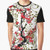 Brown and red floral graphic design on a t-shirt