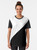Diagonal half black and white graphic t-shirt with a modern, minimalist design - Women
