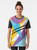 80s style retro fashion graphic t-shirt featuring a bold, colorful pattern - Women