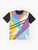 80s style retro fashion graphic t-shirt featuring a bold, colorful pattern - Flat lay