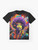 Jimi Hendrix inspired psychedelic graphic t-shirt featuring a guitar and music elements - Flat lay