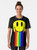 Retro rainbow smiley face emoticon graphic design on a black t-shirt - Women