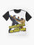 Vintage-style graphic t-shirt featuring Frankenstein and the Wolf Man, classic horror movie characters - Flat lay