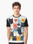 Graphic t-shirt with a repeating pattern of cats on a white background - Men