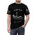 Skeleton graphic design on a black t-shirt with ironic, sarcastic text - men front