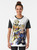 A gold watercolor graphic design t-shirt featuring an anime-inspired stand character. - Women