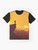 Minimalist Firewatch 4K graphic t-shirt design featuring a mountain landscape with trees, birds, and a sunset. - Flat lay