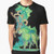 Drachenmagier forest spirit graphic design with deer, antlers, and foliage on a green t-shirt