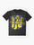 "Getting Away With It" graphic t-shirt featuring the James band logo in blue and yellow colors - Flat lay