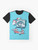Vintage-style washing machine graphic on a colorful t-shirt - Flat lay