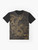 Golden Chinese dragon pattern on a black background graphic t-shirt - Flat lay