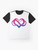Bisexual pride LGBTQ polyamorous graphic t-shirt with watercolor bi flag, poly heart, and infinity symbol design - Flat lay