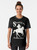 A white graphic t-shirt featuring a cowboy riding a horse against the backdrop of the Santa Fe, New Mexico landscape. - Women