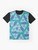 Aperiodic monotile Einstein shapes in blue and green geometric pattern on a t-shirt - Flat lay
