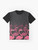 A pink flamingo walking at night against a patterned background, with the text "Flamingo March Graphic T-Shirt" - Flat lay